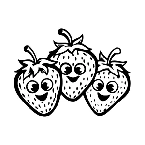 Cute Cartoon Strawberries - Black & White Illustration