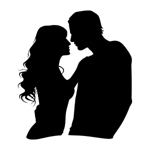 Silhouette Couple Embrace - Romantic Vector Illustration