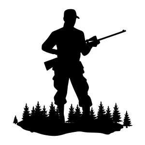Silhouette Hunter in Forest - Vector Illustration