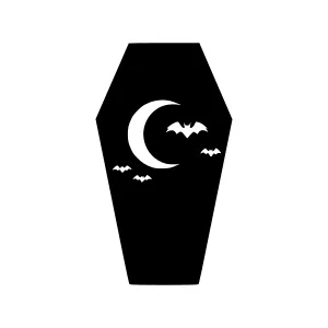 Silhouette Coffin with Moon & Bats - Halloween Graphic