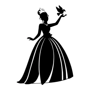 Silhouette Princess with Bird - Elegant Black & White