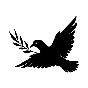 Black Dove Silhouette with Olive Branch - Peace Symbol