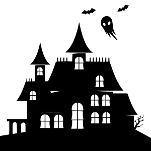 Halloween Castle Silhouette - Black & White Vector