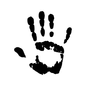 Black Handprint Silhouette with Exclamation Marks