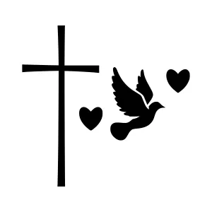 Christian Symbol - Cross & Dove with Hearts