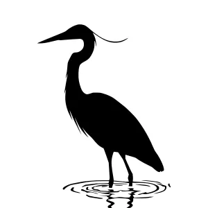 Silhouette Heron in Water - Minimalist Bird Graphic
