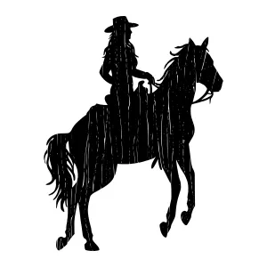 Silhouette Cowboy Riding Horse - Black Outline