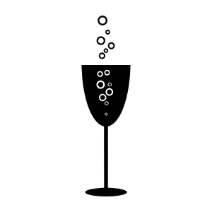 Black Champagne Glass Icon with Bubbles