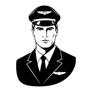 Vintage Pilot Portrait - Black & White Illustration