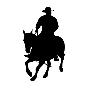 Cowboy Silhouette Riding Horse - Black Outline