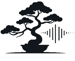 Black Silhouette Bonsai Tree with Sound Waves