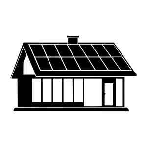 Black Silhouette House with Solar Panels - Icon