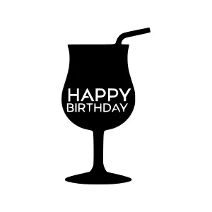 Happy Birthday Wine Glass Icon - Black Silhouette