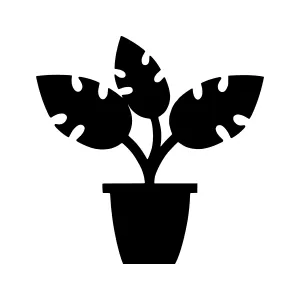Monstera Plant in Pot - Black Silhouette Icon