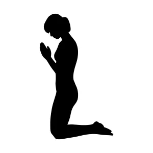Silhouette Woman Kneeling in Prayer - Black Outline