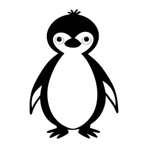 Cute Penguin Illustration - Black & White Vector