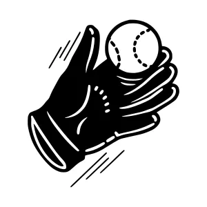 Baseball Glove Catching Ball - Black & White Illustration