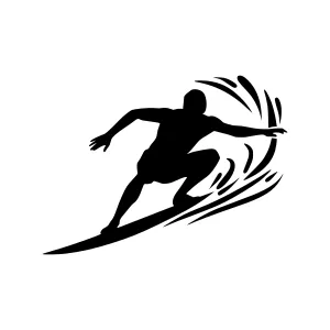Silhouette Surfer Riding Wave - Minimalist Graphic