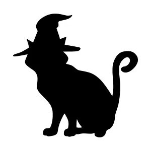 Silhouette Cat Witch Hat Halloween Vector