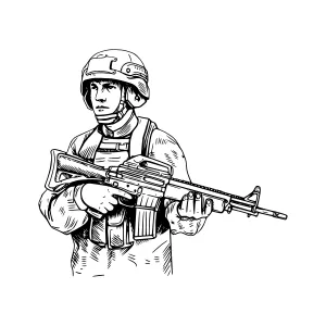Military Soldier Sketch - Black & White Illustration