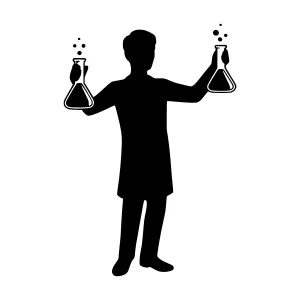 Scientist Silhouette Holding Beakers - Black & White