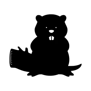 Silhouette Beaver with Log - Vector Graphic