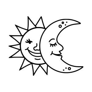 Cute Sun and Moon Illustration - Line Art