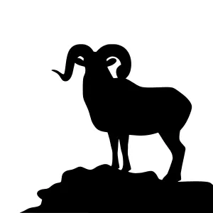 Silhouette Ram on Rock - Black Outline