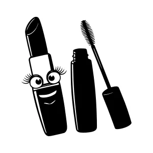 Cute Lipstick & Mascara Illustration - Black Silhouette