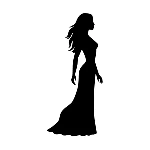 Silhouette Woman in Evening Gown - Elegant Black Outline