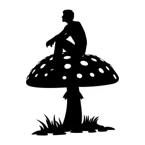 Silhouette Man on Mushroom - Fantasy Illustration