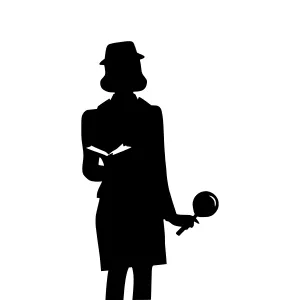 Silhouette Teacher Examining Document with Magnifying Glass