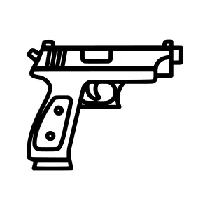 Line Art Pistol Icon - Black Outline