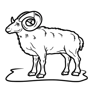 Cartoon Ram Illustration - Black & White Line Art