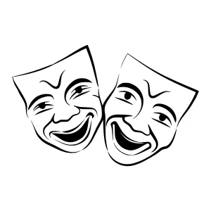 Comedy Masks - Black & White Vector Illustration