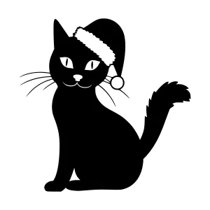 Black Cat in Santa Hat - Silhouette Illustration