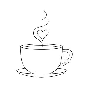 Line Art Coffee Cup with Heart Steam