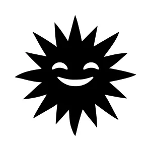 Smiling Sun Icon - Black Outline