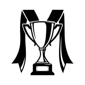 Black Trophy Cup with Ribbon - Vector Illustration