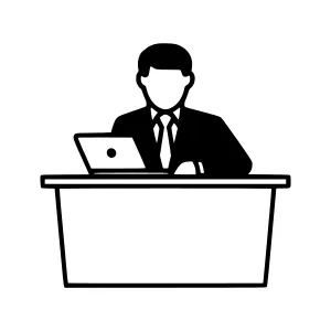 Businessman Silhouette Working at Desk - Vector Icon