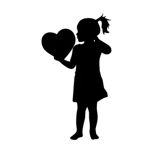 Silhouette Girl Holding Heart - Minimalist Vector