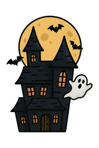 Cute Halloween Haunted House Illustration