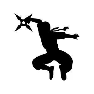Silhouette Ninja Jumping - Black Vector Illustration
