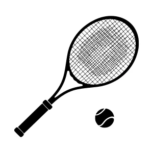 Tennis Racket and Ball - Black Silhouette Icon