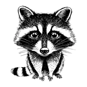 Cute Raccoon Illustration - Black & White Sketch