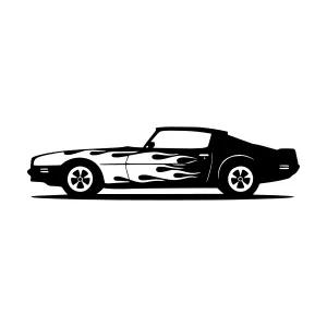 Vintage Muscle Car Silhouette with Flames