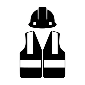Construction Safety Vest & Hard Hat - Black Silhouette