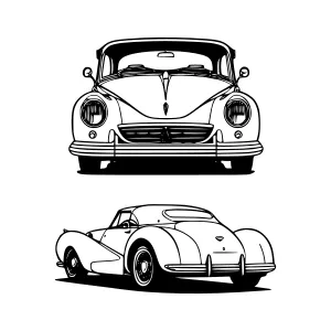 Vintage Car Illustration - Black & White Line Art