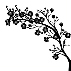 Black Cherry Blossom Branch Silhouette