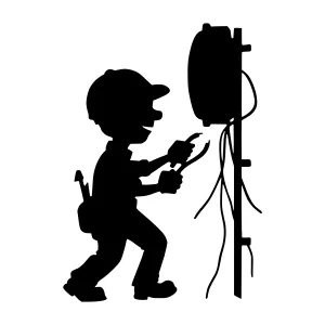 Silhouette Electrician Repairing Power Pole
